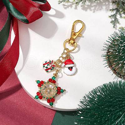 Christmas Star Glass Seed & Alloy Enamel Pendant Decoration HJEW-MZ00079-1