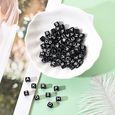 Black Craft Acrylic Letter Beads SACR-YW0001-18-1