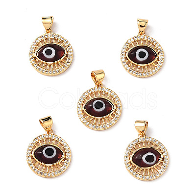 Lampwork Evil Eye Pendants with Clear Cubic Zirconia ZIRC-L102-11G-1