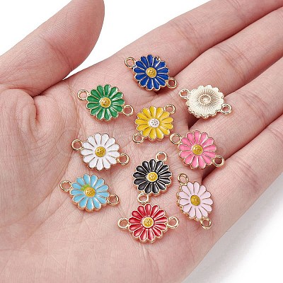 10Pcs 10 Colors Zinc Alloy Enamel Sunflower Connector Charms ENAM-YW0003-42-1