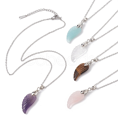 Natural Mixed Gemstone Wing Pendant Necklaces NJEW-JN04506-1