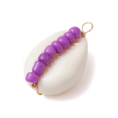 6Pcs 6 Styles Natural Cowrie Shell & Glass Seed Beads Pendants PALLOY-JF02759-03-1