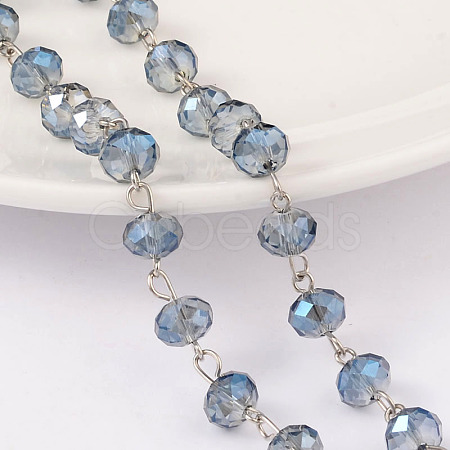 Faceted Rondelle Handmade Electroplate Glass Beads Chains AJEW-JB00130-03-1