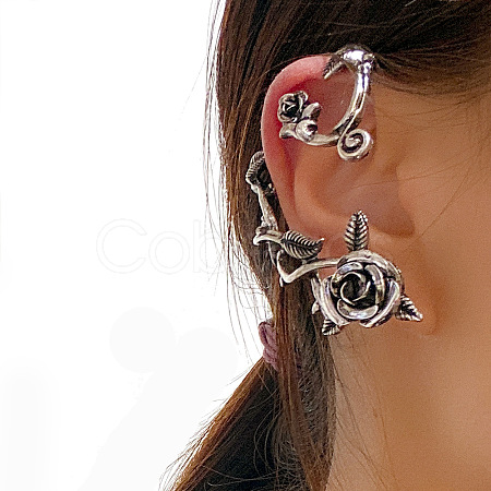Alloy Rose Flower Stud Earrings EJEW-C058-01AS-1