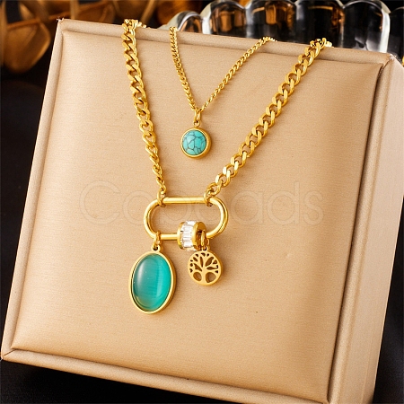 Retro Stainless Steel Double Layer Necklaces PW-WG35A2F-02-1