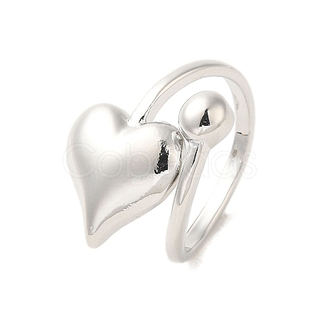 Heart & Round Brass Cuff Rings for Women RJEW-G311-03B-P-1