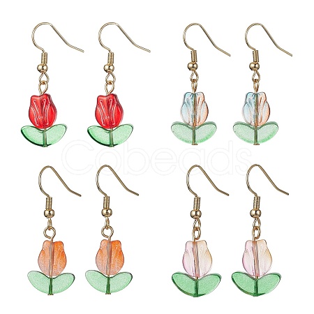 Tulip Flower Lampwork Dangle Earrings EJEW-JE05526-1