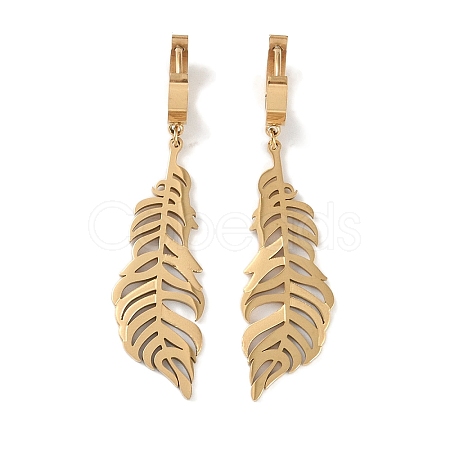 Feather 304 Stainless Steel Dangle Earrings EJEW-L283-023G-1