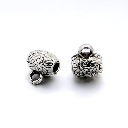 Tibetan Style Alloy Barrel Carved Flower Bail Beads Tube Bails X-TIBEB-O004-48-1