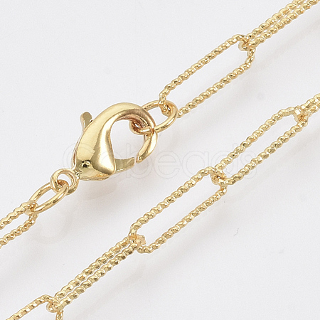 Brass Textured Paperclip Chain Necklace Making MAK-S072-03B-G-1