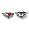 Alloy Connector Charms, Heart Links with Glass, Lead Free & Cadmium Free, Gunmetal, Red, 12x21.5x5.5mm, Hole: 1.4mm