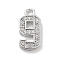 Brass Micro Pave Clear Cubic Zirconia Pendants, Number Charms, Number 9, 13x6x1mm, Hole: 1.5mm