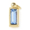 Glass Pendants, with Ion Plating(IP) 304 Stainless Steel Findings, Manual Polishing, with Jump Ring, Rectangle Charms, Real 18K Gold Plated, Light Sky Blue, 11x4x3.5mm, Hole: 2.5mm