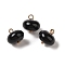 Acrylic Pendants, with Brass Loops, Flat Round, Black, 12x12mm, Hole: 1.6mm