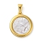 Resin Imitation White Shell Pendants, Golden Tone 304 Stainless Steel Charms, Flat Round, 29x25x3.5mm, Hole: 8x4.2mm