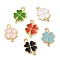 Alloy Enamel Pendants, Clover Charm, Light Gold, Mixed Color, 19x13x13mm, Hole: 2.5x2mm