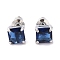 Rack Plating Brass Micro Pave Cubic Zirconia Stud Earrings, Long-lasting Plated, Square, Platinum, Marine Blue, 6.5x6.5mm