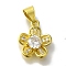 Flower Rack Plating Brass Micro Pave Cubic Zirconia Pendant, Lead Free & Cadmium Free, Long-Lasting Plated, Golden, Clear, 15x12x4mm, Hole: 5x4mm