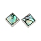 Natural Paua Shell Beads, with Brass Edge, Platinum, Rhombus, 20x20.5x8mm, Hole: 1.7mm