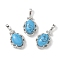 Synthetic Turquoise Oval Pendants, Platinum Tone Brass Micro Pave Clear Cubic Zirconia Flower Charms, Long-Lasting Plated, Lead Free & Cadmium Free, 30x19x10mm, Hole: 7.8x5mm