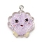 Marine Animal Series Resin Pendants, With Platinum Iron Loop & Glitter, Shell Shape, 25.5x21.5x6.5mm, Hole: 1.8mm