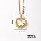 Cute Brass Micro Pave Clear Cubic Zirconia Pendant Necklaces for Women, with Opal, Golden, Butterfly, 15.75 inch(40cm)