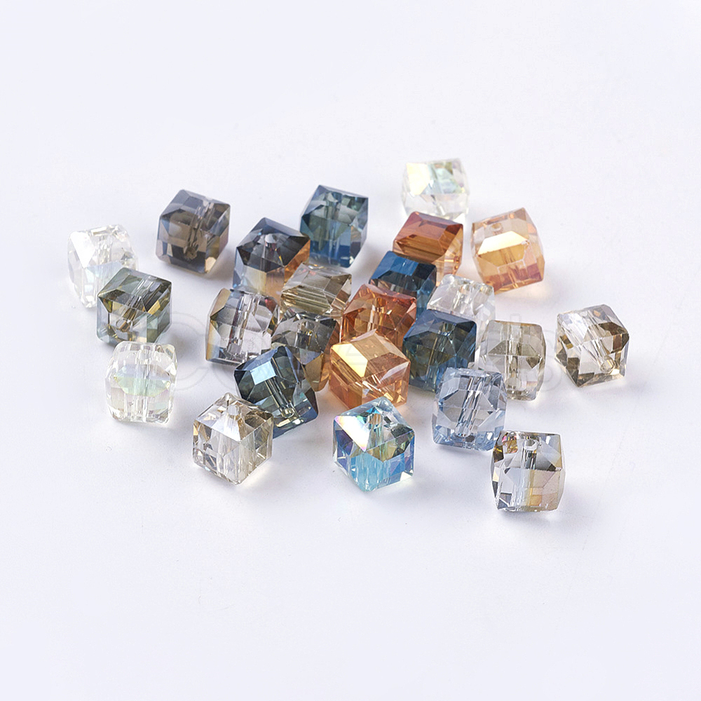 Cheap Rainbow Plated Faceted Cube Electorplated Glass Beads Online 