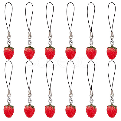 Cute Strawberry Decoration Nylon Phone Charms Strap HJEW-PH01742-1