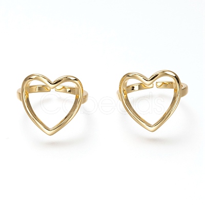 Brass Open Heart Ring RJEW-P018-04G-1