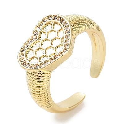 Rack Plating Brass Pave Clear Cubic Zirconia OPen Cuff Rings RJEW-M172-14G-1