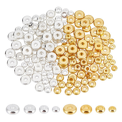 GOMAKERER 160Pcs 8 Styles Flat Round Brass Spacer Beads KK-GO0001-40-1