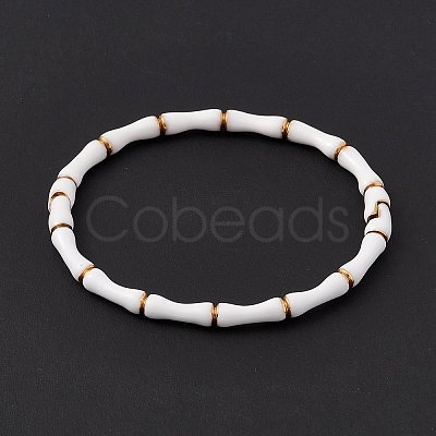 White Enamel Bamboo Hinged Bangle BJEW-L678-08G-1