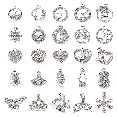 Pandahall 50Pcs 25 Styles Alloy Rhinestone Charms FIND-TA0002-94-1