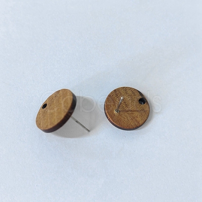 Coconut Brown Wood Stud Earring Findings EJEW-CJC0001-13-1