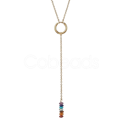 Natural & Synthetic Mixed Gemstone Rondelle Lariat Necklaces NJEW-JN04640-1