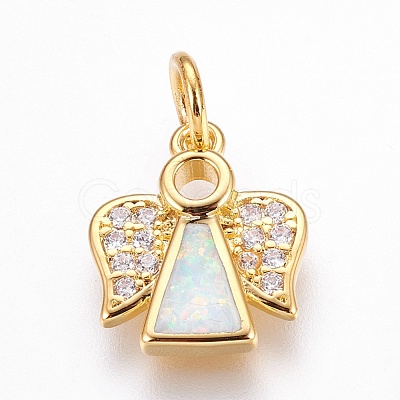 Brass Cubic Zirconia Pendants ZIRC-G144-03G-01-1