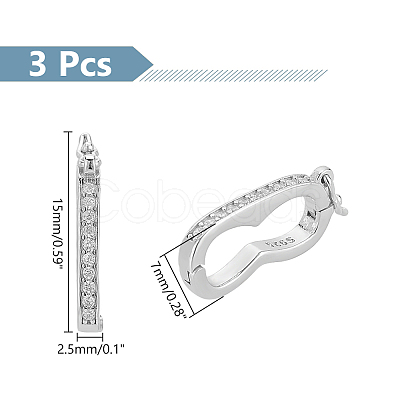 Anti-Tarnish PandaHall Elite 3Pcs Sterling Silver Cubic Zirconia Twister Clasps STER-PH0001-58-1