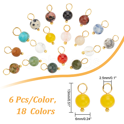 108Pcs 18 Colors Natural & Synthetic Mixed Gemstone Round  Charms PALLOY-AB00163-1