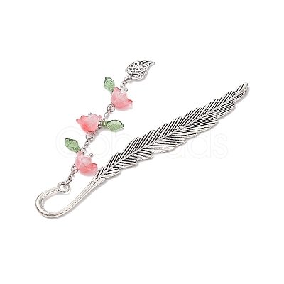 4Pcs 4 Colors Alloy Feather Bookmarks AJEW-TA00024-1