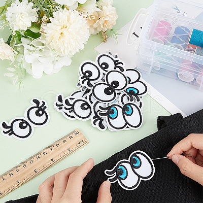 BENECREAT 24Pcs 3 Style Cartoon Style Double Eye Embroidered Cloth Patches PATC-BC0001-05-1