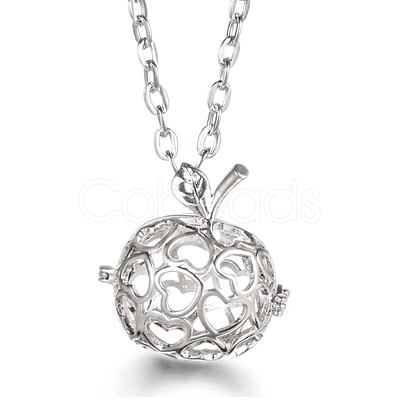 Platinum Brass Cage Pendant Necklaces PW-WG37135-26-1