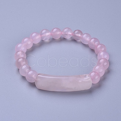 Natural Rose Quartz Stretch Bracelets BJEW-F395-D01-1