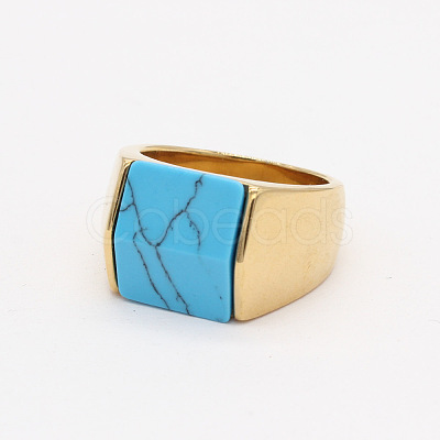 Rectangle Synthetic Turquoise Finger Ring FIND-PW0021-08B-G-1