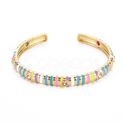 Stripe Enamel Cuff Bangle BJEW-S141-013-1