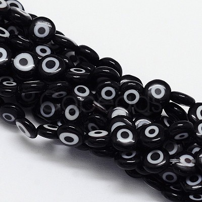 Handmade Evil Eye Lampwork Flat Round Bead Strands X-LAMP-L058-6mm-10-1