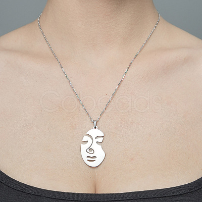 Non-Tarnish 201 Stainless Steel Hollow Abstract Face Pendant Necklace NJEW-OY001-83-1