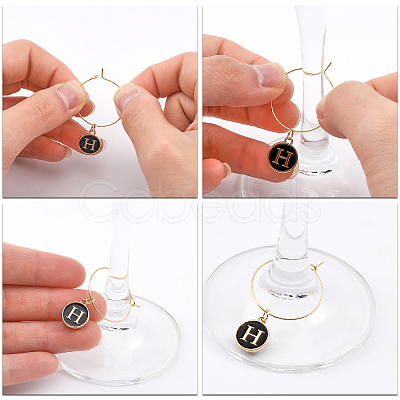 Flat Round with Letter Alloy Enamel Wine Glass Charms AJEW-PH01515-1