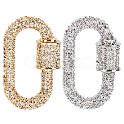 WADORN 2Pcs 2 Colors Brass Micro Pave Clear Cubic Zirconia Screw Carabiner Lock Charms ZIRC-WR0001-01-1