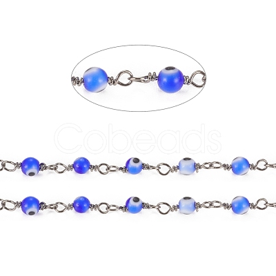 3.28 Feet Handmade Evil Eye Lampwork Round Beaded Chains X-CHC-G009-A-B05-1