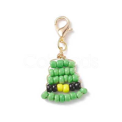 Saint Patrick's Day Glass Beaded Pendant Decorations HJEW-JM00776-1